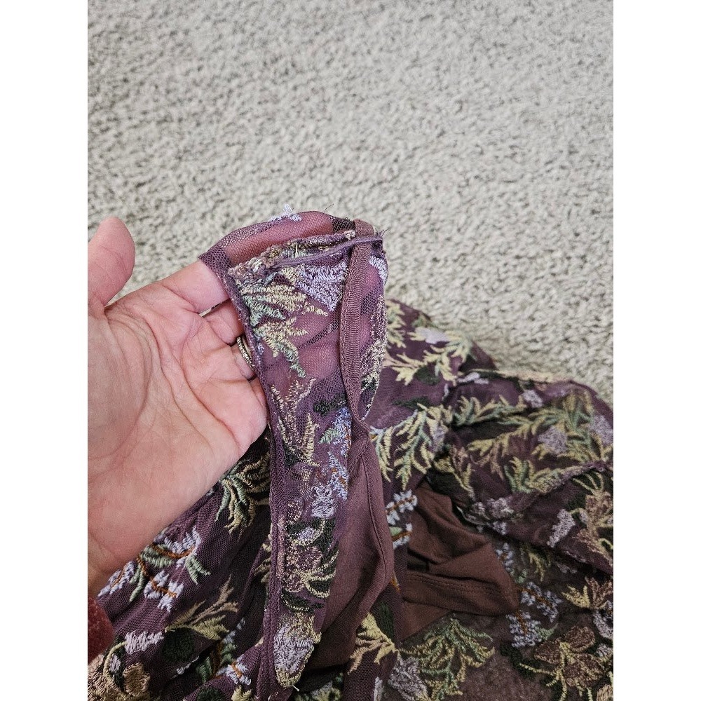 Sundance Floral Embroidered Mesh V-Neck Tank Top Plum Purple Women Large - Picture 6 of 10
